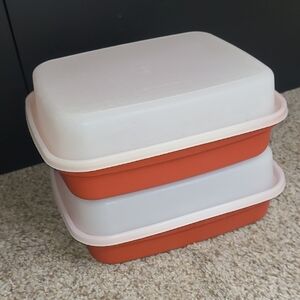 Vintage Tupperware Red and White Storage Set